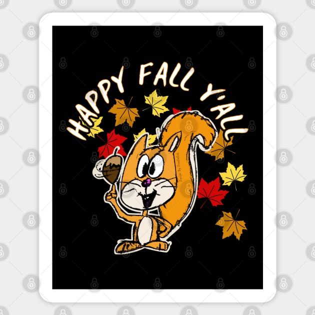 Happy Fall Y'All Squirrel Leaves Autumn October Sticker by doodlerob